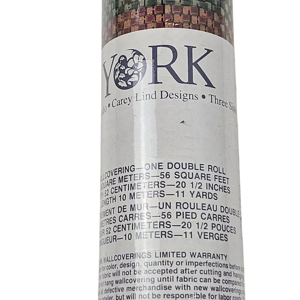 York HC1142 R-01 Wallpaper Textured Green Brown Woven Look Vintage USA 2 Rolls